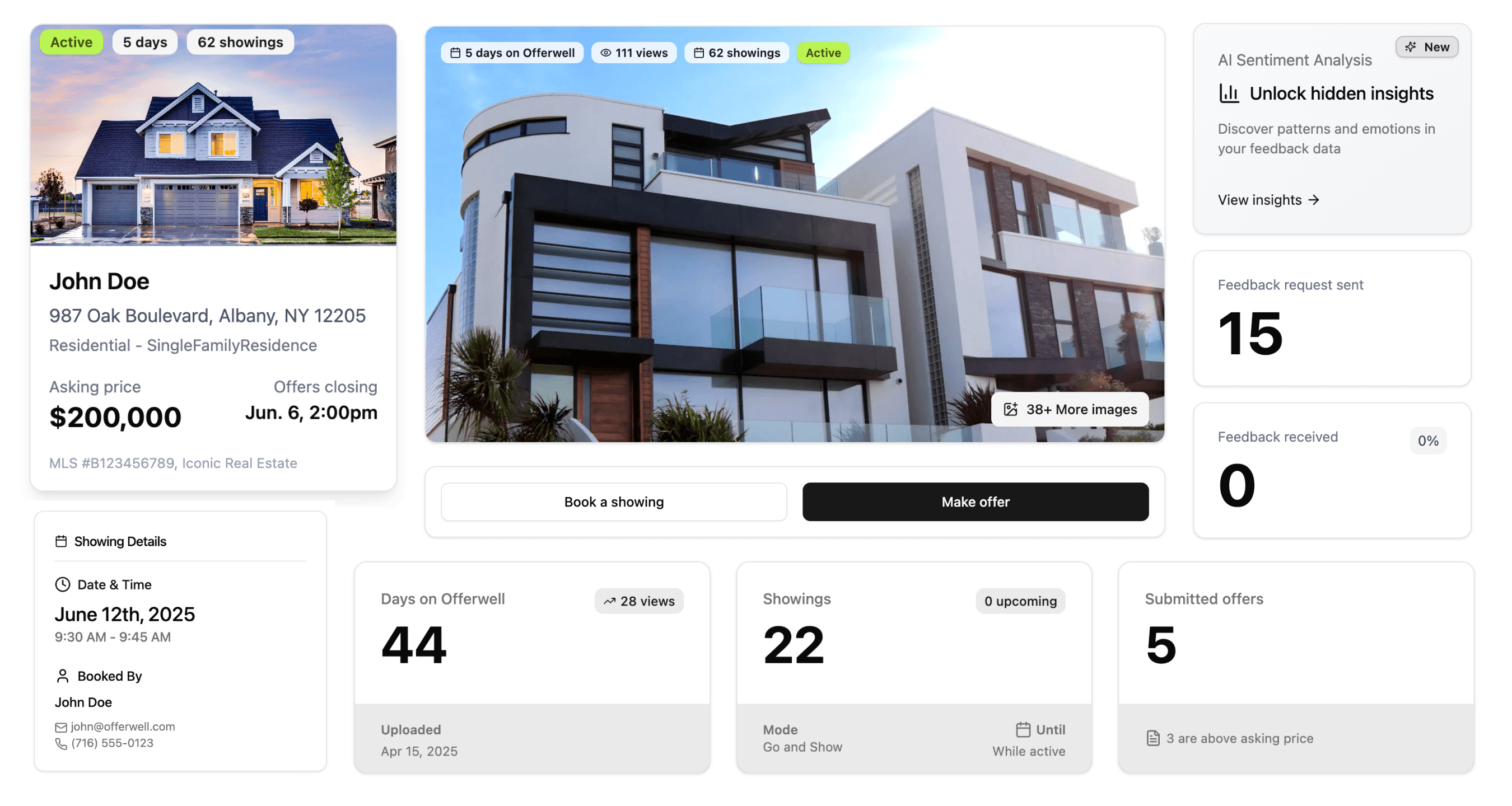 Offerwell platform dashboard showing real estate workflows